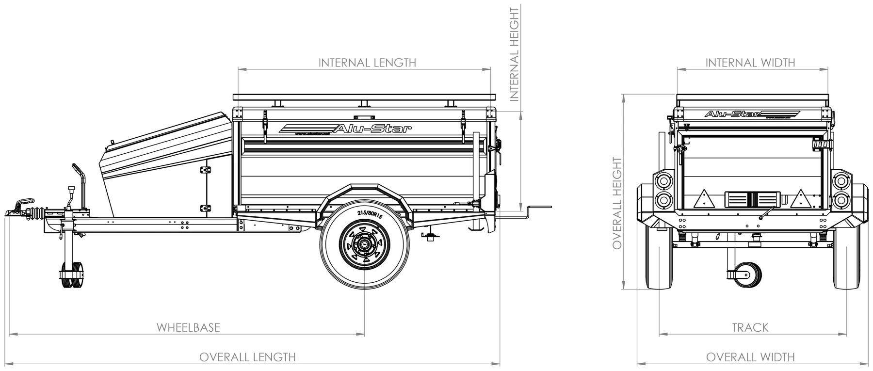 Technical drawing of the Ranger, side and rear views